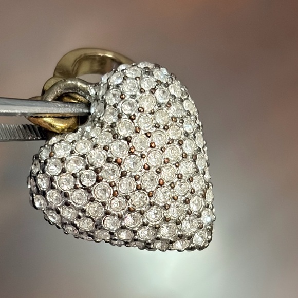 Juicy Couture Logo Signature Crystals Gold Tone Puffed Pave Heart Charm Vintage - Picture 7 of 12